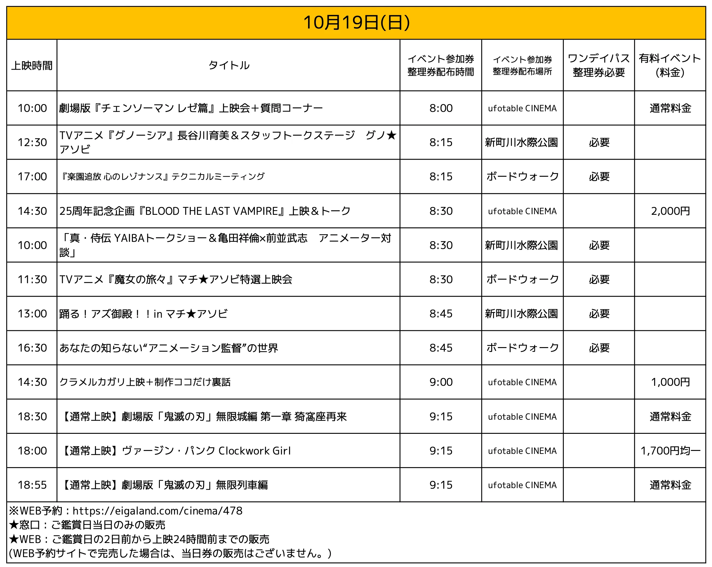 整理券配布スケジュール