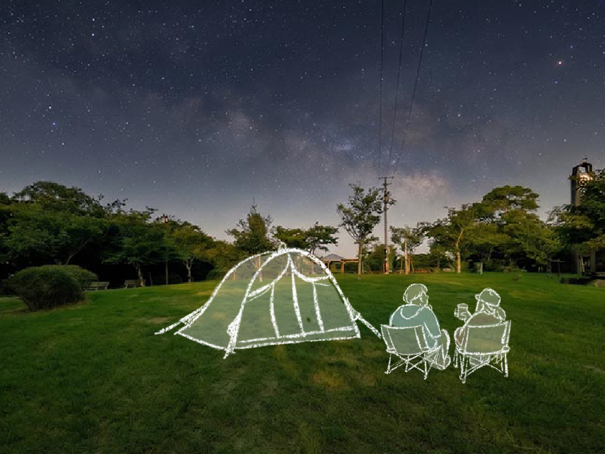 満天の星空の下に張られたテント