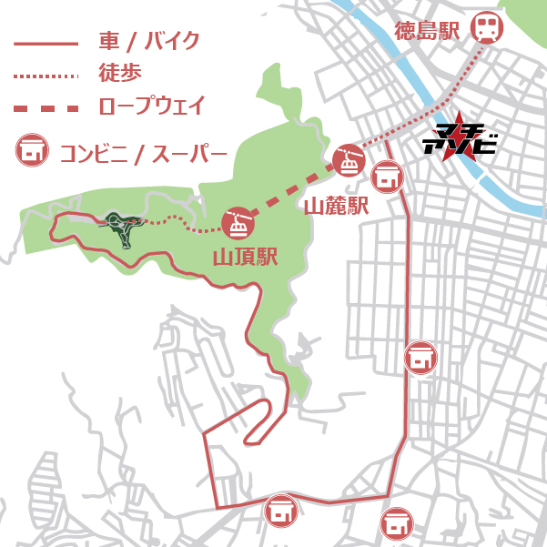眉山 BASE CAMP までのアクセスマップ。